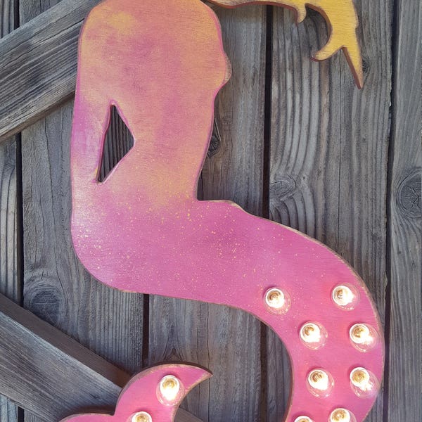 SHIPS NOW! Last one! Mermaid Lighted Marquee, 26" Vintage Wood Sign