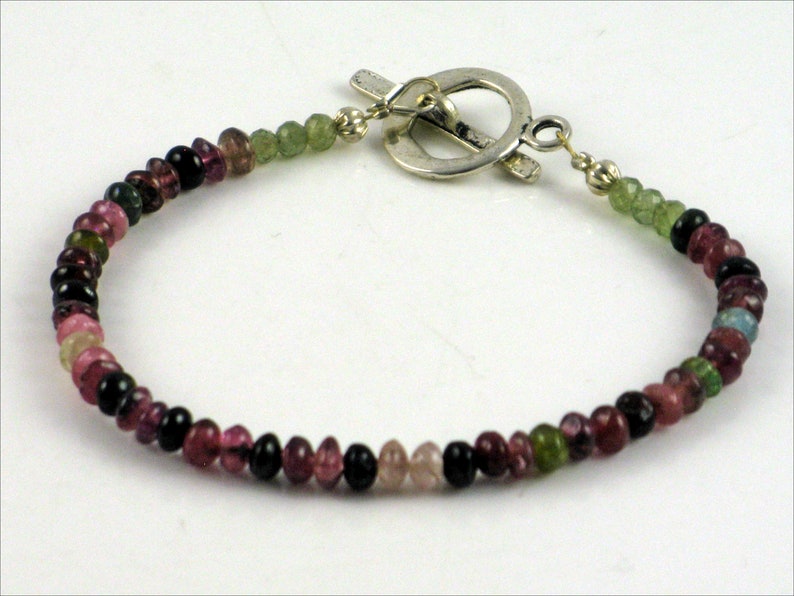 Multi Color Bracelet Pink Tourmaline Tourmaline Rondelles Stacking Bracelet Tourmaline Bracelet Natural Green Pink Black Fun Bracelet