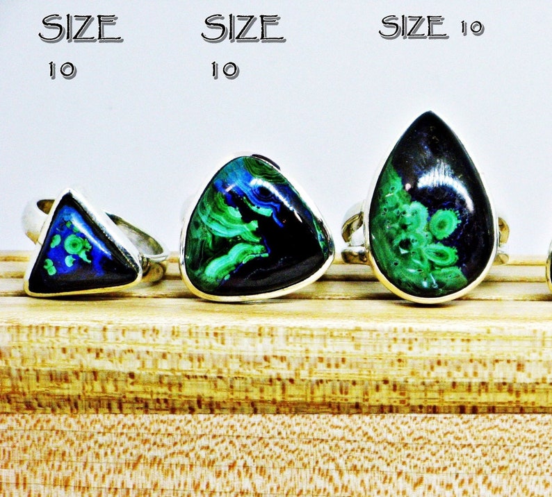 Blue Green Gemstone Natural Gemstone Blue Azurite Ring Sterling Azurite Malachite Malachite Ring Azurite Ring Green Malachite Ring