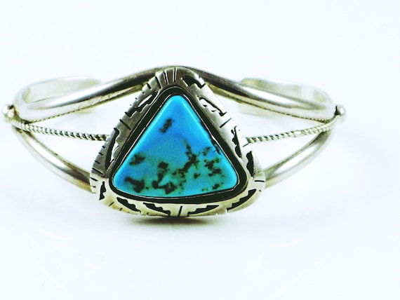 Large Bracelet Cuff, Turquoise Bracelet, Blue Cuf… - image 1