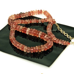 Natural Pink Strawberry Quartz Necklace, Real Natural Gemstone of smooth rondelles, about 18 inches, Unique Quartz Necklace, Red