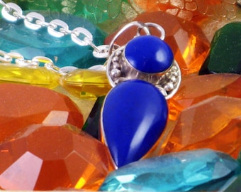 Blauer Lapis Lazuli Engel Anhänger: AAA Grade afghanische Edelsteine, Sterling Silber Pearshape, handgemachter Schmuck