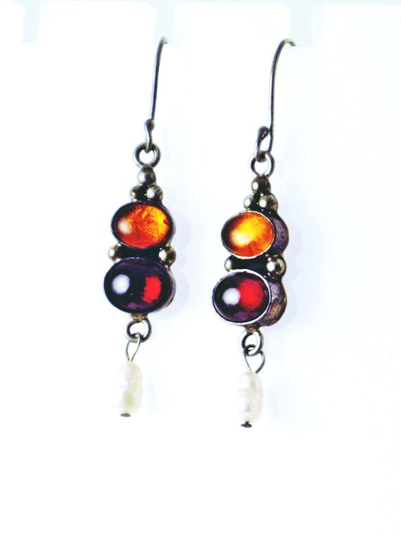 Garnet Amber Earring, Red Garnet Silver, Red Garne