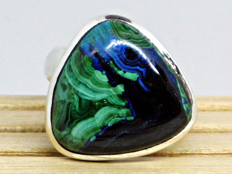 Blue Green Gemstone Natural Gemstone Blue Azurite Ring Sterling Azurite Malachite Malachite Ring Azurite Ring Green Malachite Ring