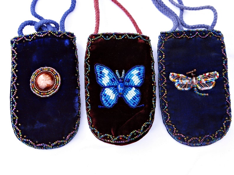 Beadwork Pouch Bead Pouch Zippered Pouch Velvet Bag Zipper Bag Crystal Bag Horse or Owl, Velvet Pouch Velvet Coin Purse Beaded Bag