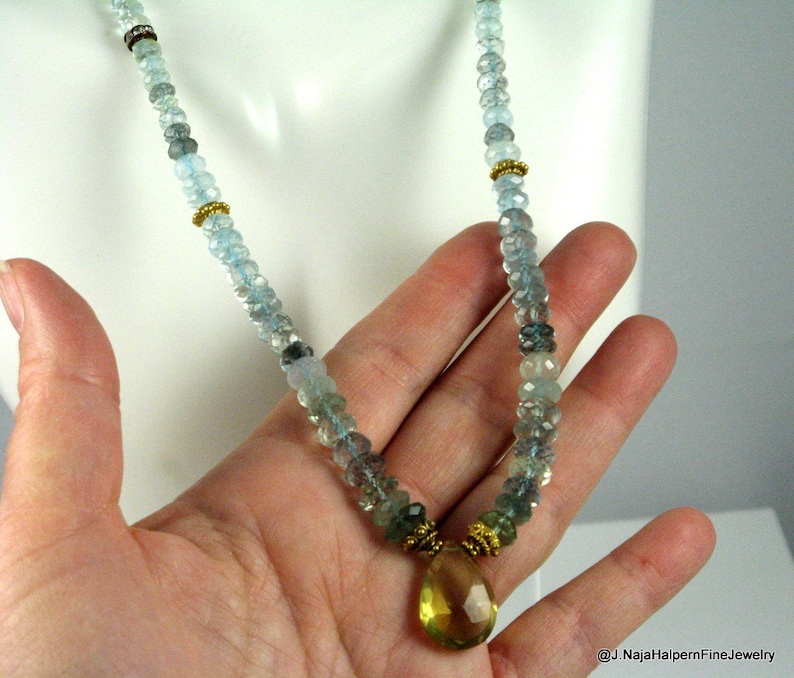 Blue Aqua Necklace Necklace and Pendant Aquamarine 14K Bold GOLD 14K 18K Natural Aquamarine Aquamarine Necklace Lemon Quartz Pendant