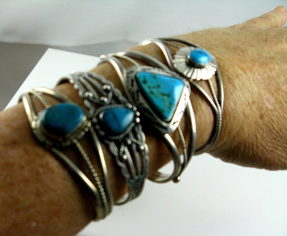 Large Bracelet Cuff, Turquoise Bracelet, Blue Cuf… - image 8