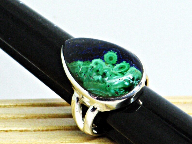 Blue Green Gemstone Natural Gemstone Blue Azurite Ring Sterling Azurite Malachite Malachite Ring Azurite Ring Green Malachite Ring