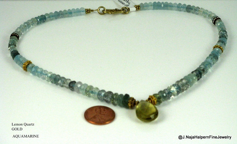 Blue Aqua Necklace Necklace and Pendant Aquamarine 14K Bold GOLD 14K 18K Natural Aquamarine Aquamarine Necklace Lemon Quartz Pendant