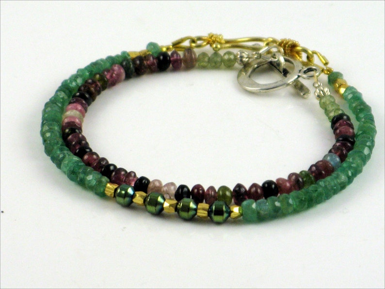 Multi Color Bracelet Pink Tourmaline Tourmaline Rondelles Stacking Bracelet Tourmaline Bracelet Natural Green Pink Black Fun Bracelet