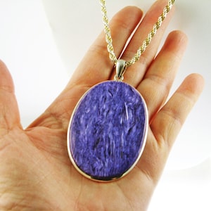 Giant Charoite Pendant: Sterling Silver, Natural Purple Gemstone (3 Inch)