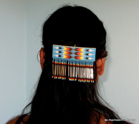 Turquoise Barrette, Beadwork Barrette, Turquoise H