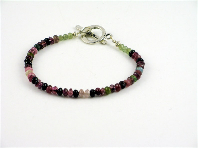Multi Color Bracelet Pink Tourmaline Tourmaline Rondelles Stacking Bracelet Tourmaline Bracelet Natural Green Pink Black Fun Bracelet