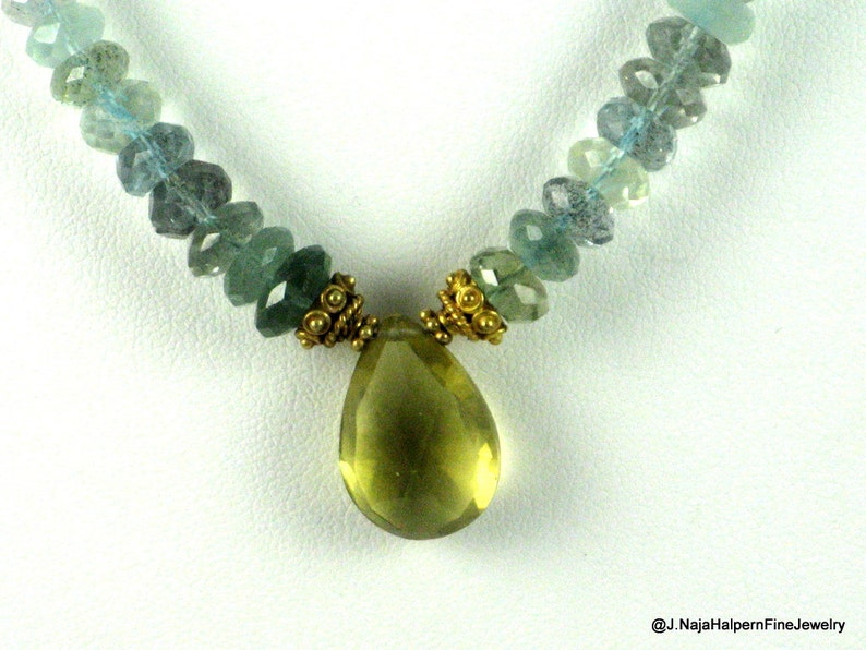 Blue Aqua Necklace Necklace and Pendant Aquamarine 14K Bold GOLD 14K 18K Natural Aquamarine Aquamarine Necklace Lemon Quartz Pendant