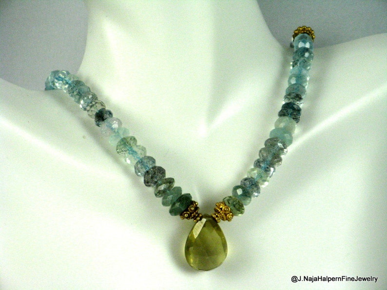 Blue Aqua Necklace Necklace and Pendant Aquamarine 14K Bold GOLD 14K 18K Natural Aquamarine Aquamarine Necklace Lemon Quartz Pendant
