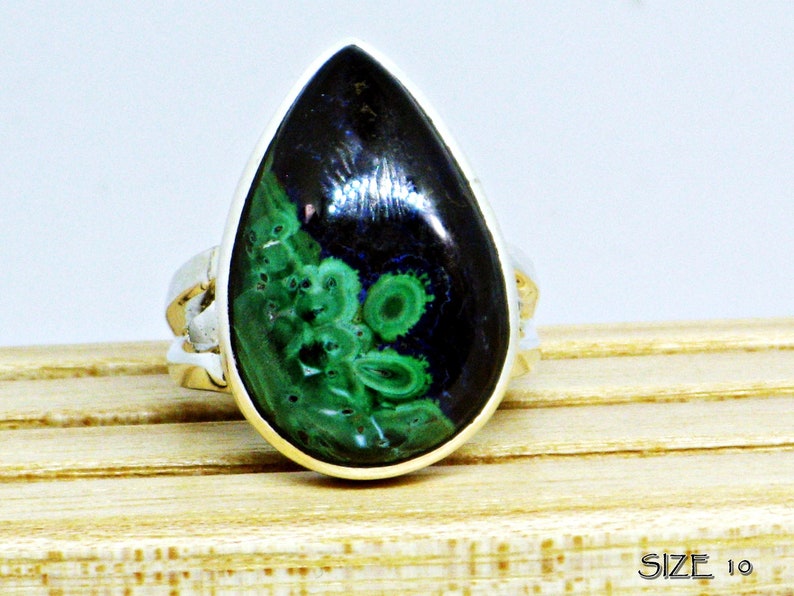 Blue Green Gemstone Natural Gemstone Blue Azurite Ring Sterling Azurite Malachite Malachite Ring Azurite Ring Green Malachite Ring