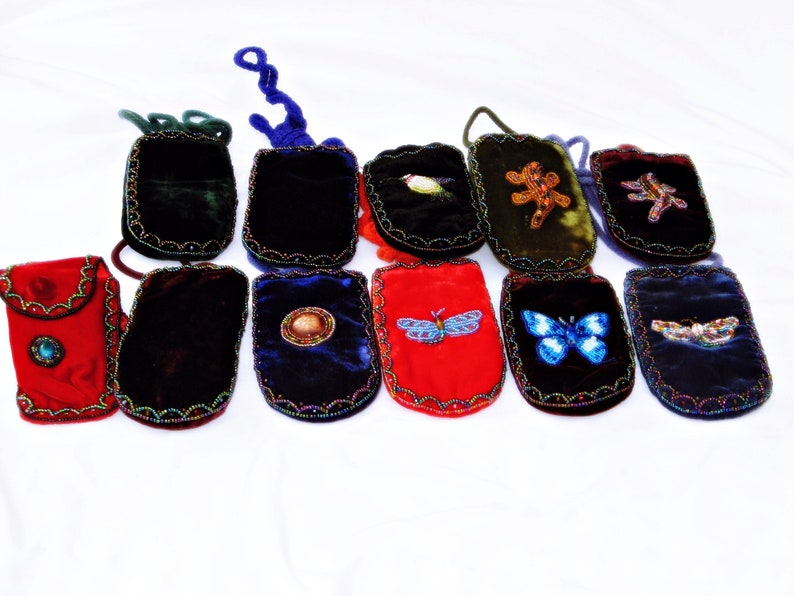 Beadwork Pouch Bead Pouch Zippered Pouch Velvet Bag Zipper Bag Crystal Bag Horse or Owl, Velvet Pouch Velvet Coin Purse Beaded Bag