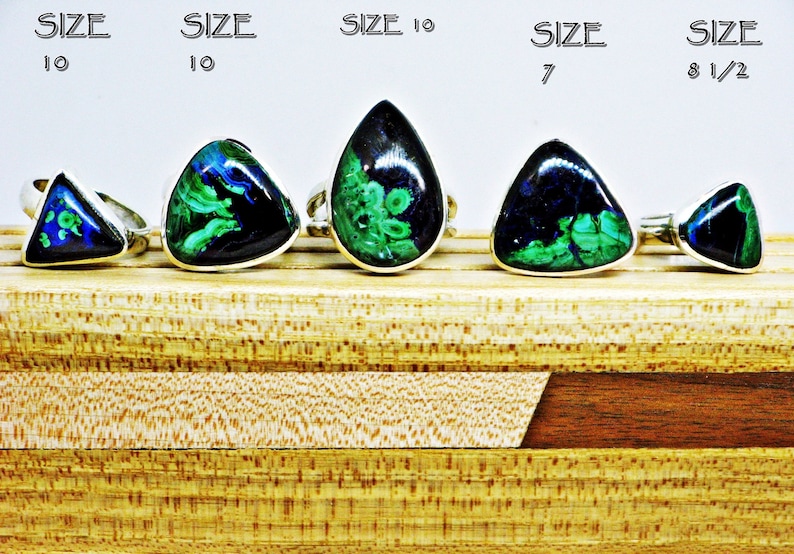 Blue Green Gemstone Natural Gemstone Blue Azurite Ring Sterling Azurite Malachite Malachite Ring Azurite Ring Green Malachite Ring