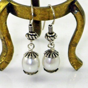 White Pearl Earrings, Natural Freshwater Lightweight Dangles Women or Girl: Bridal Jewelry