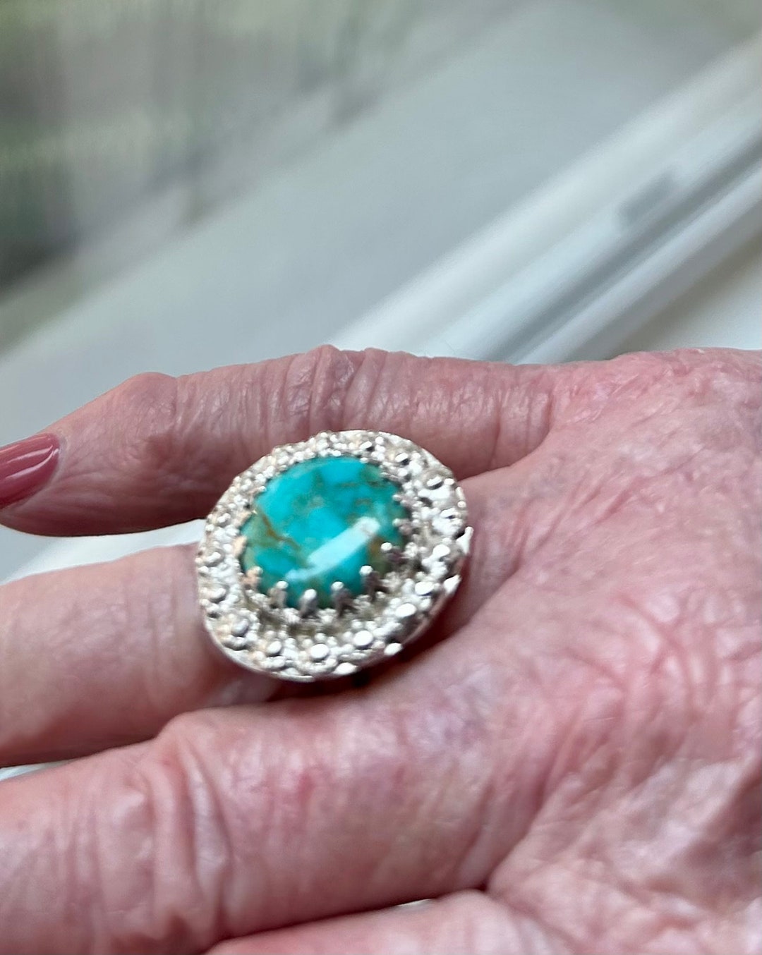 Handmade Sterling Silver Ring With Large Round Turquoise Stone - Etsy