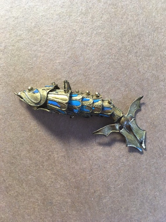 1920s Antique Brass Chinese Animated Fish Pendant