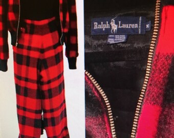 Vintage Rare Ralph Lauren  Jacket Pants Wool Buffalo Hunting H Check  Cross Country Ski