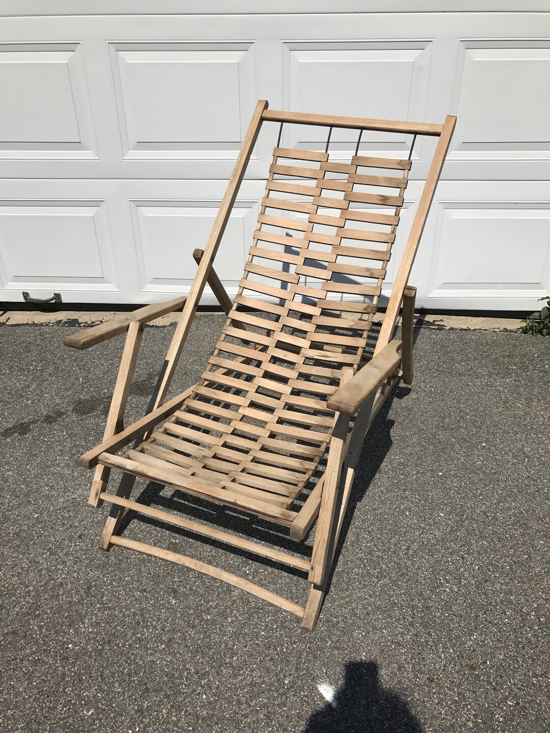 Antique French Lounge Chair Wood Cruise Chair Pine Vintage Mid Century