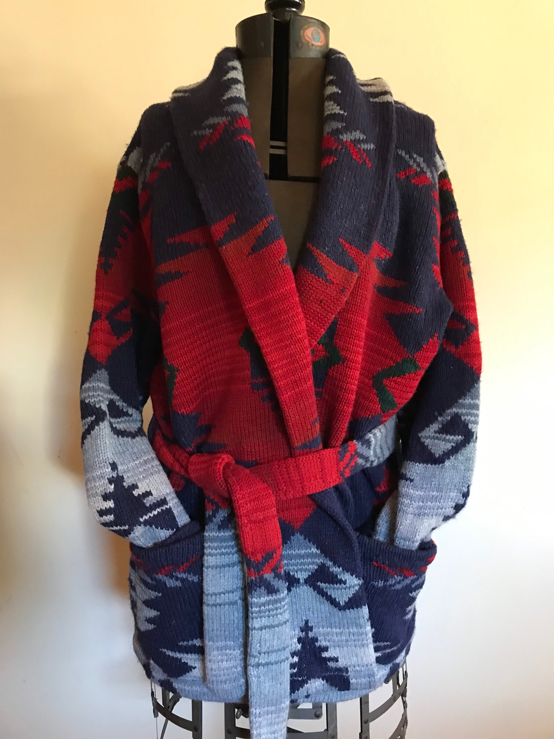 Ralph Lauren Hand Knit Cardigan Sweater Coat Hand Knit Large Wool