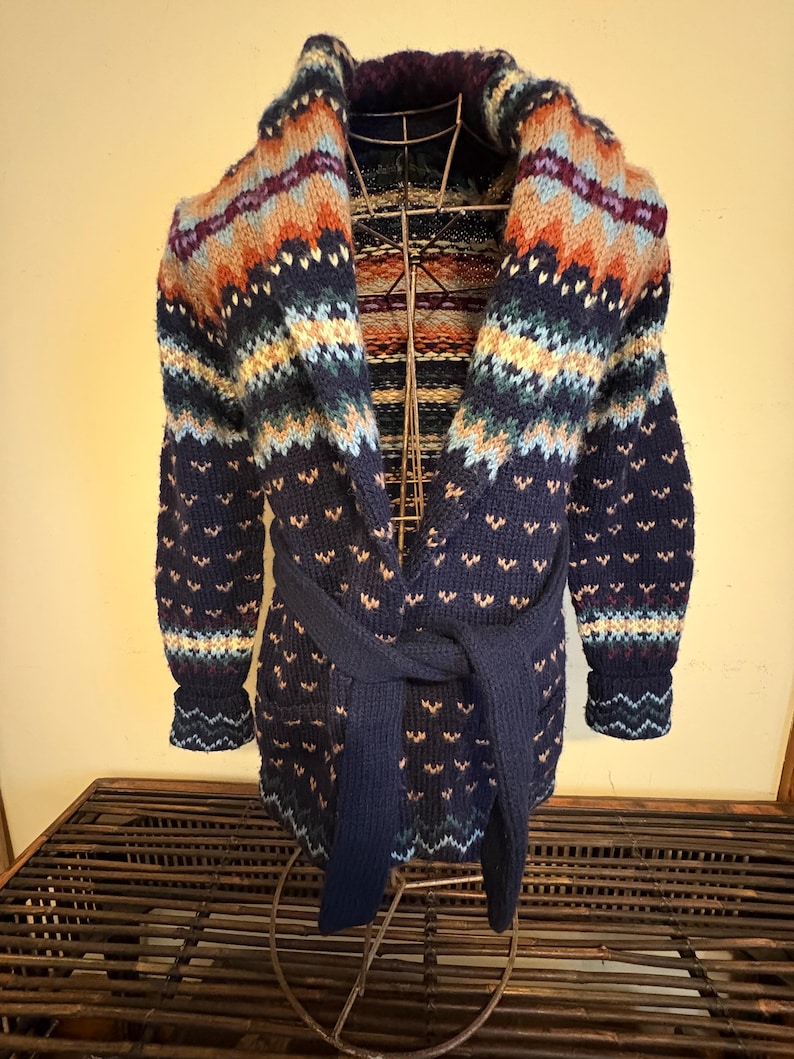 Ralph Lauren Hand Knit Cardigan Vintage Southwest Wool Fairisle Rare image 4