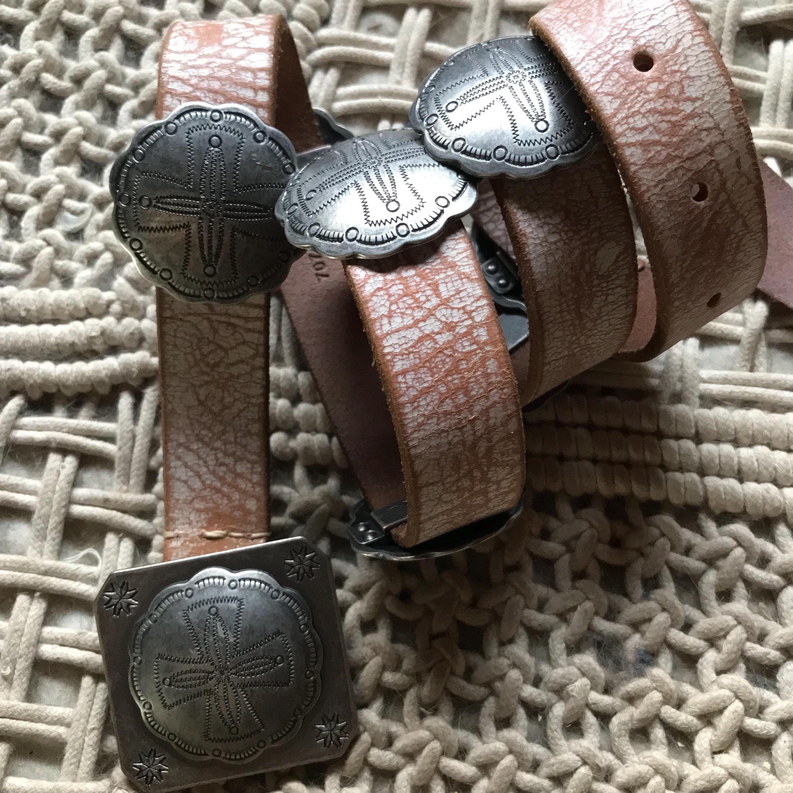 Ralph Lauren Concha Belt Leather Silver Metal Indian Tribal 