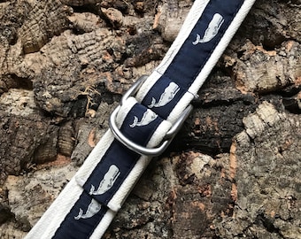 Ralph Lauren Whale Belt Blue Polo Nautical Preppy Ribbon Belt Fish