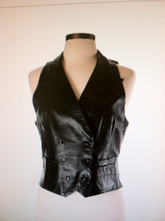RALPH LAUREN VEST Leather Vest Vintage Womens Blue