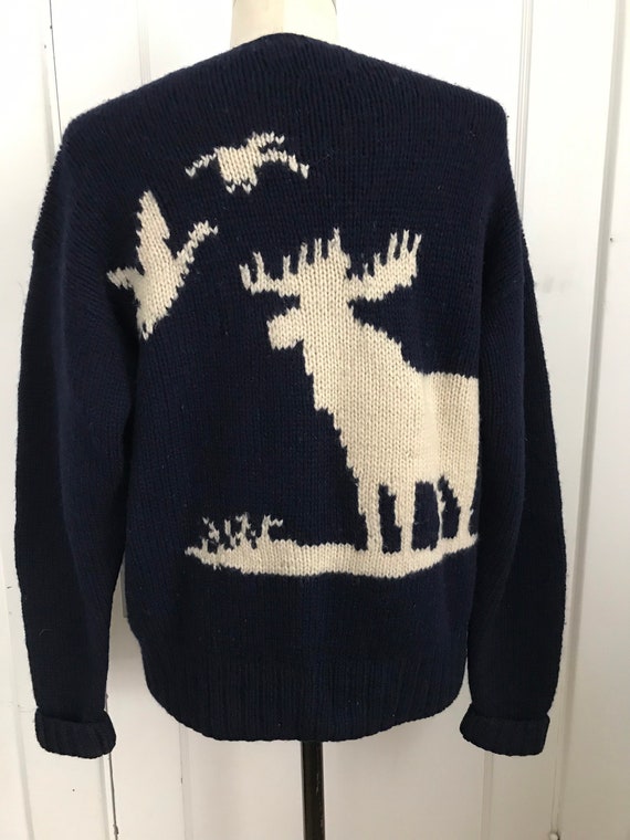 Vintage Ralph Lauren Hand knit Sweater Moose Bird… - image 3