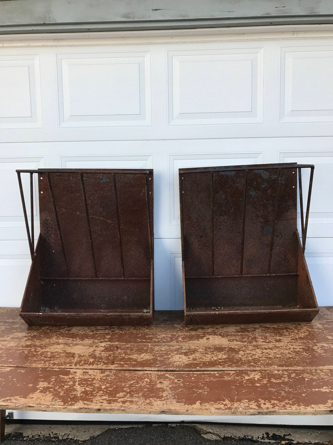 Antique French Hay Racks Planters Troughs Primitive Industrial Bin