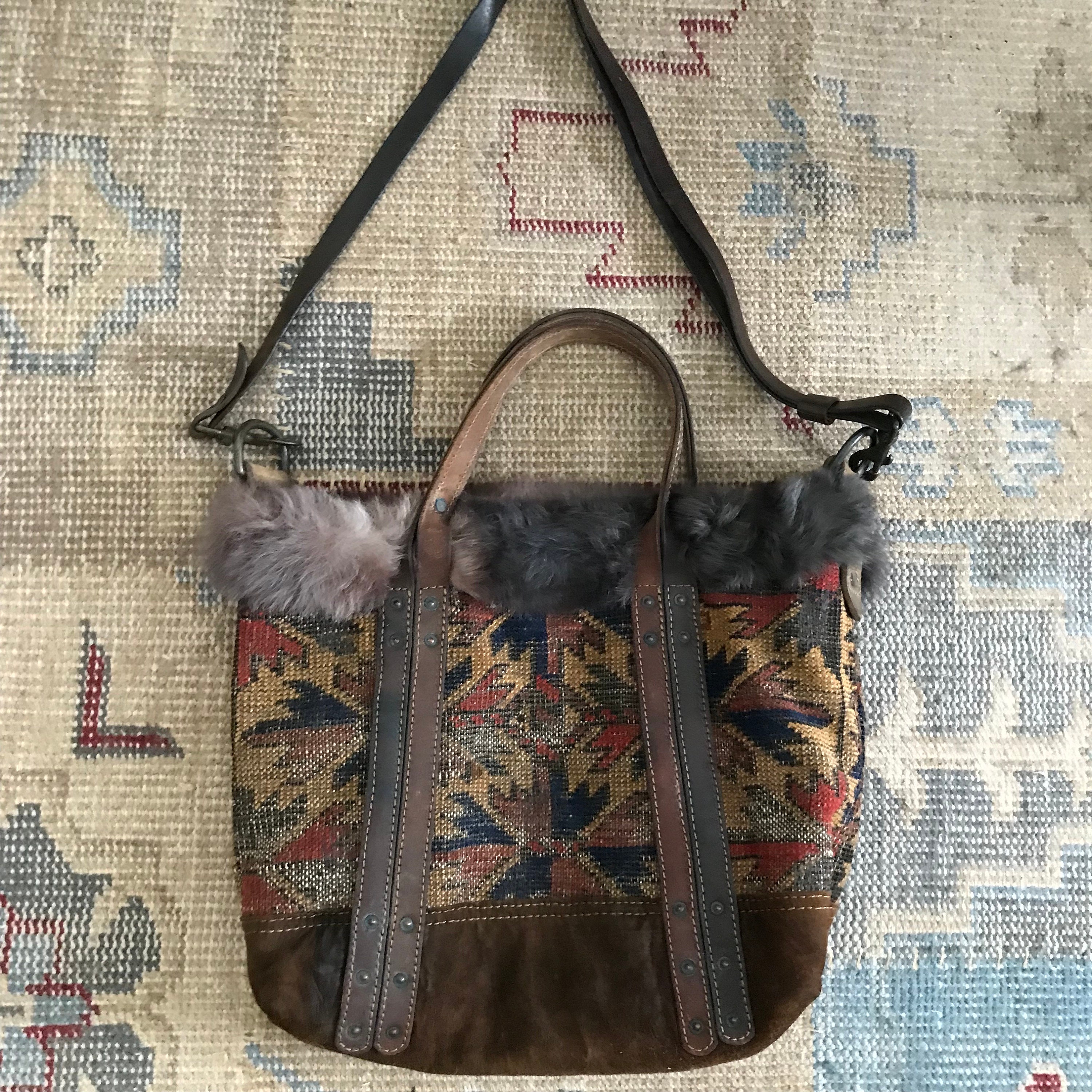 Rare Ralph Lauren Carpet Bag Shearling Tote Bag Cross Body Leather Shoulder Bag Polo Purse Hand Bag Etsy