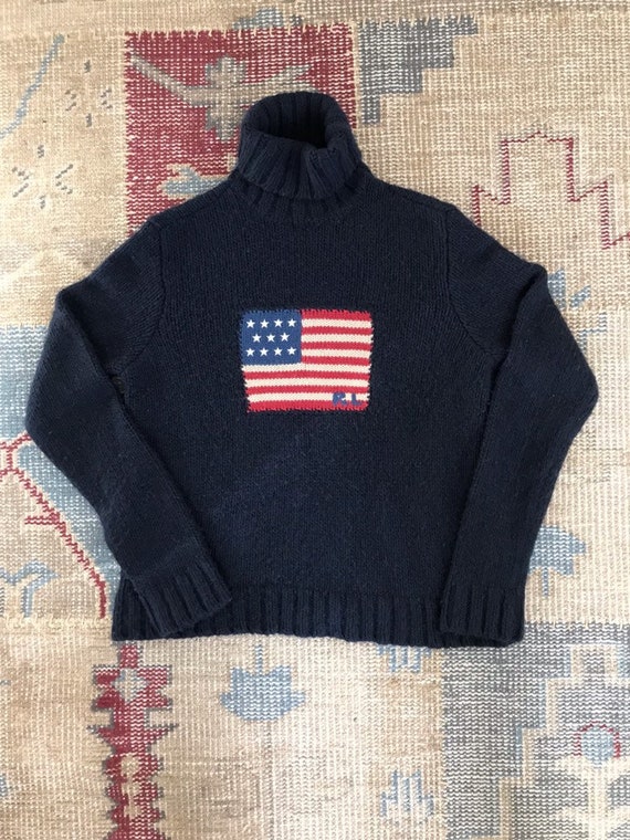 Ralph Lauren Cashmere Flag Sweater Navy American … - image 2
