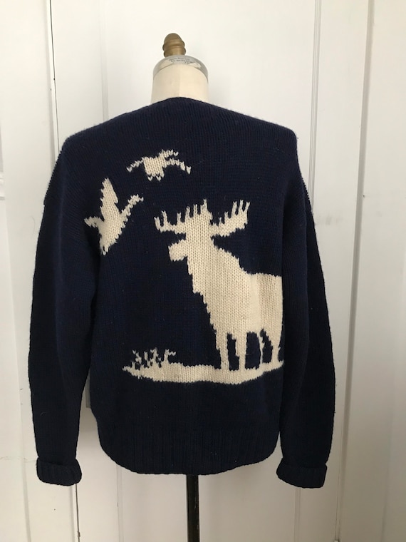 Vintage Ralph Lauren Hand knit Sweater Moose Bird… - image 1