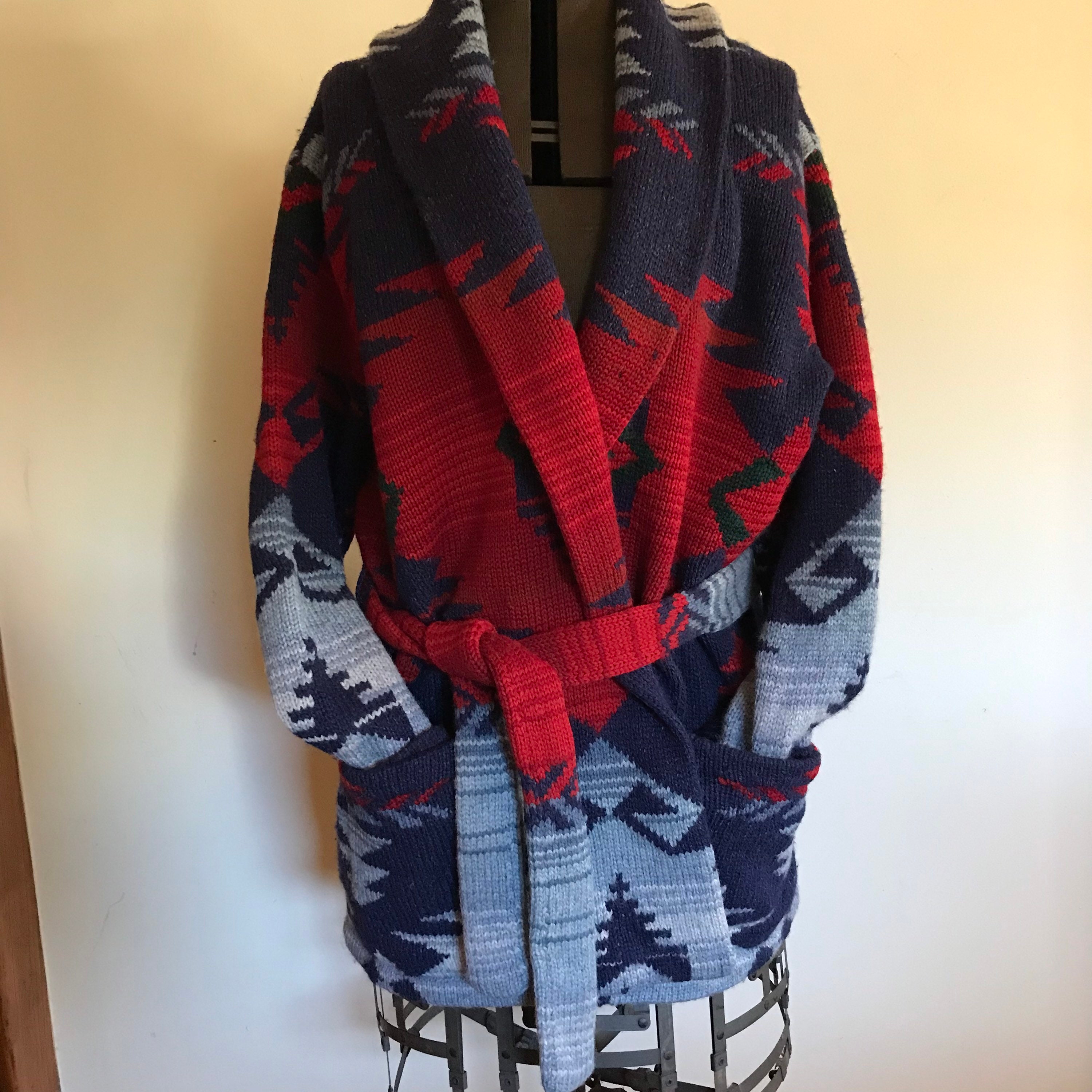 Ralph Lauren Sweater Coat Hand Knit Large Wool Tribal Aztec Navajo Serape Cardigan Polo Southwest Western Etsy UK