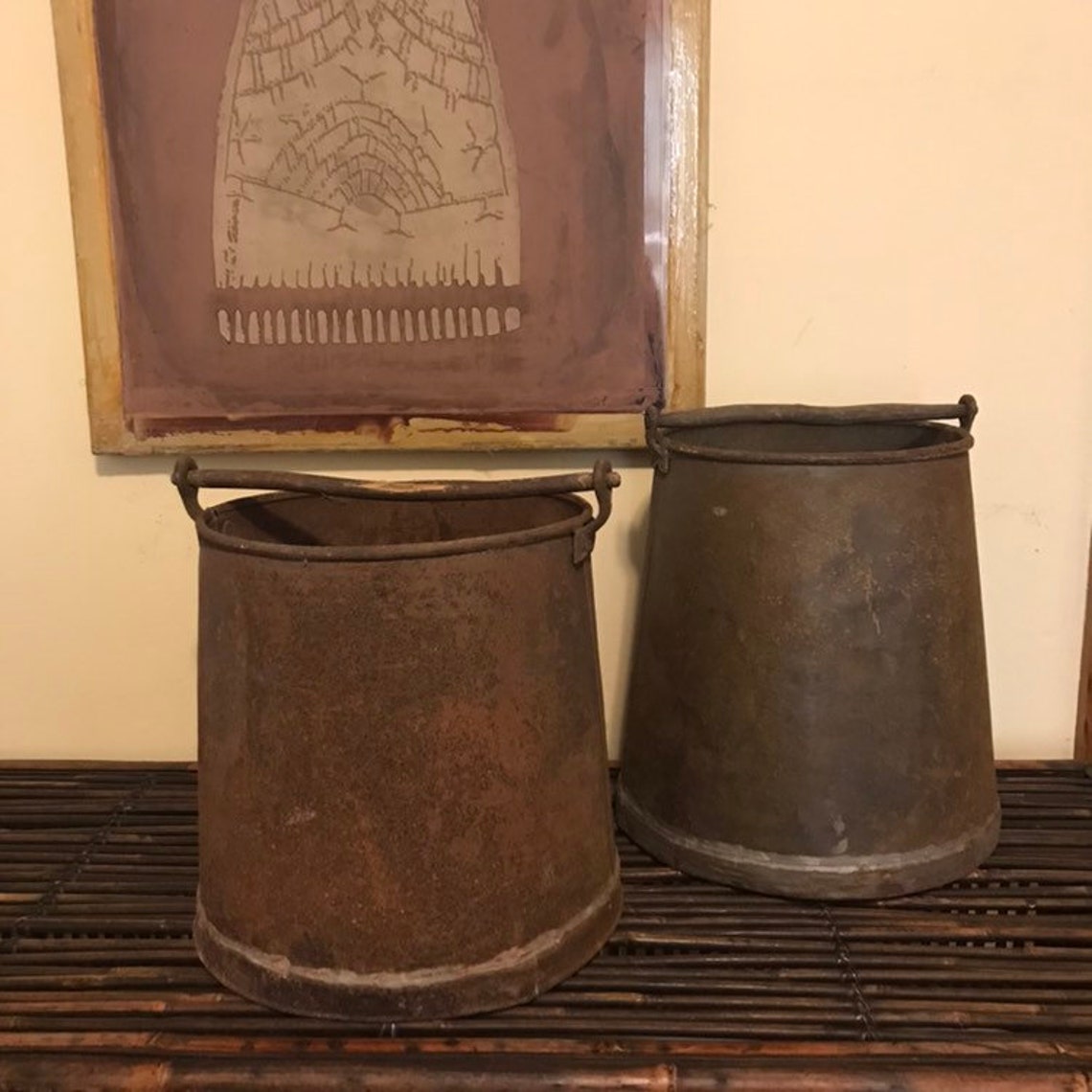 Pair Antique Maple Syrup Buckets Industrial Metal Buckets Etsy
