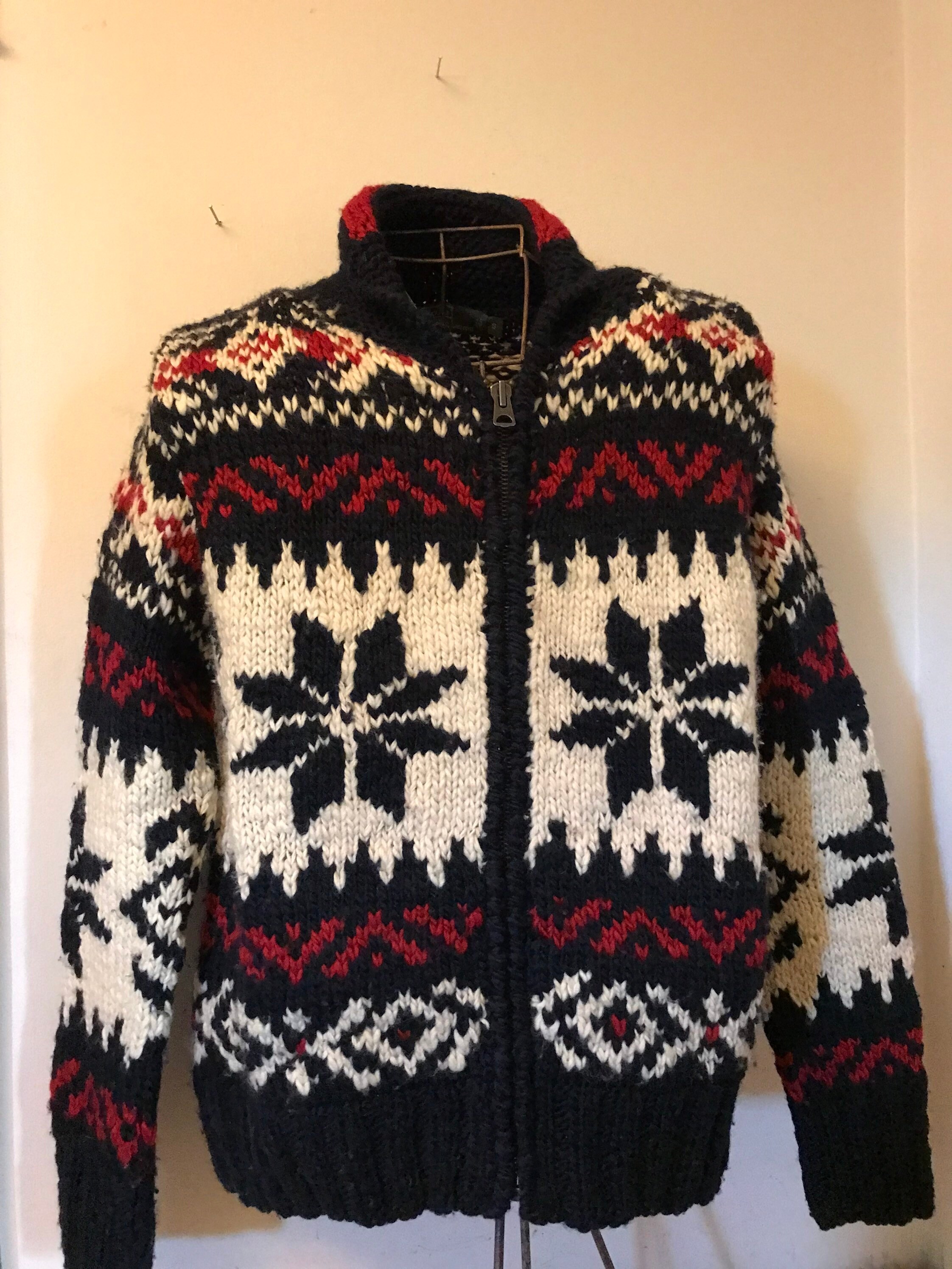 Ralph Lauren Hand Knit Sweater Flag Sweater Cowichan Ski Indian