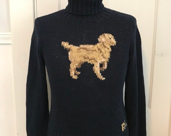Vintage Ralph Lauren Dog Sweater Hand knit Polo Sweater Preppy Americana