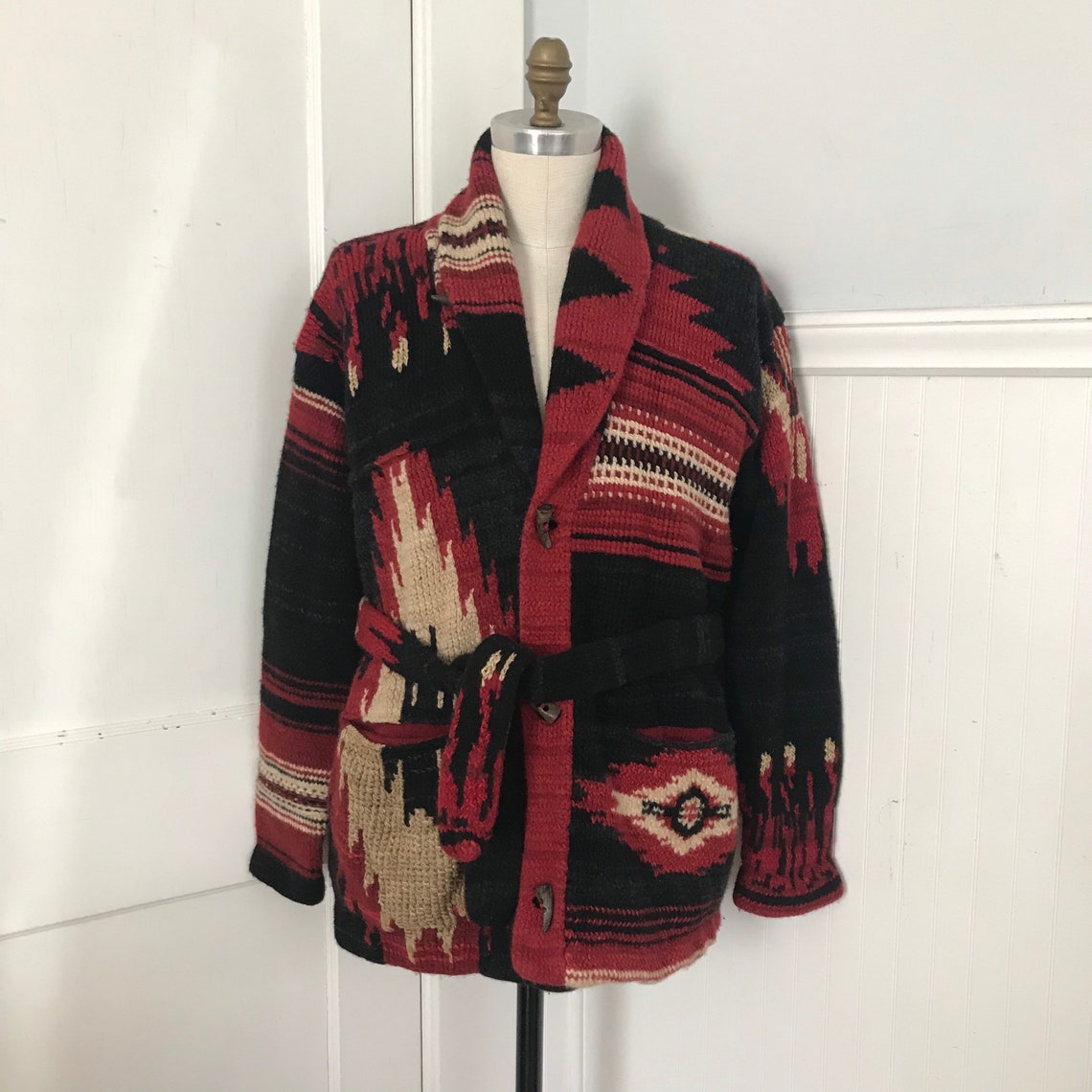 Ralph Lauren Indian Blanket Sweater Coat Hand knit Patchwork | Etsy