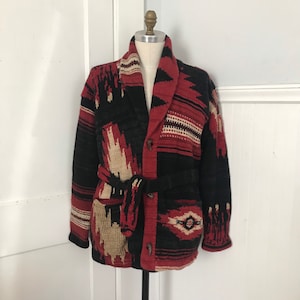 Ralph Lauren Indian Blanket Sweater Coat Hand knit Patchwork Cashmere Wool Blend Tribal Aztec Navajo Serape Shawl Cardigan Polo