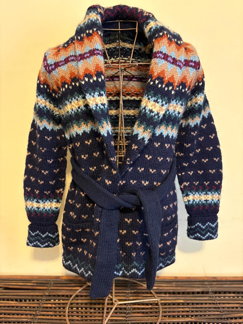 Ralph Lauren Hand Knit Cardigan Vintage Southwest Wool Fairisle Rare image 2
