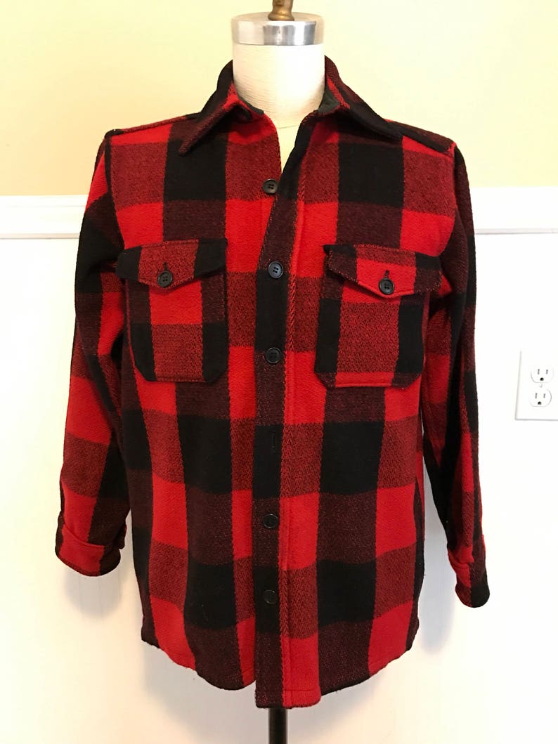 Vintage LL Bean Jacket Wool Shirt Buffalo Plaid LL Bean Cursive Large ChecK Plaid image 5