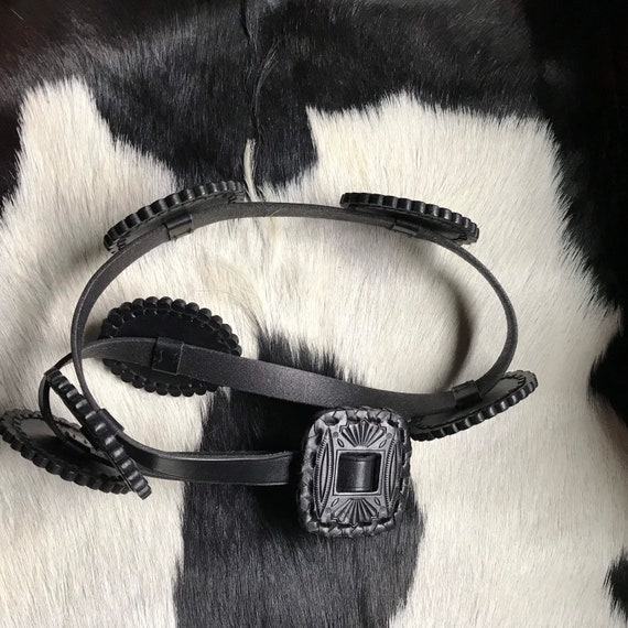 *Ralph Lauren Collection Spring 13 Black Western Tooled Leather Contour Belt Hand-Tooled Leather Belt main image 2