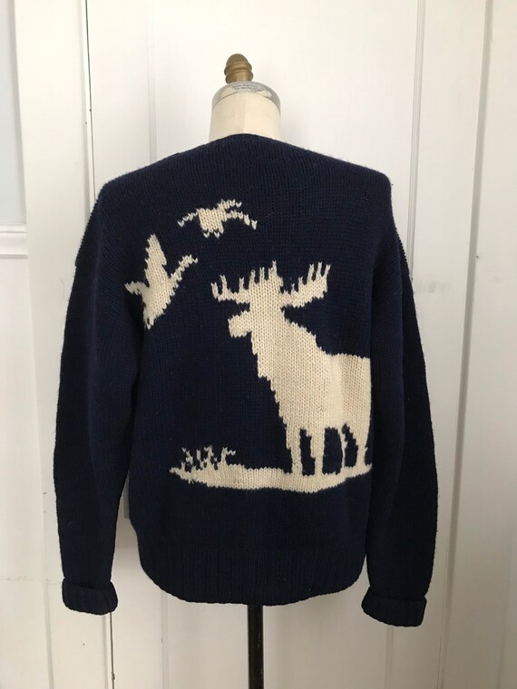 Vintage Ralph Lauren Hand knit Sweater Moose Bird… - image 7