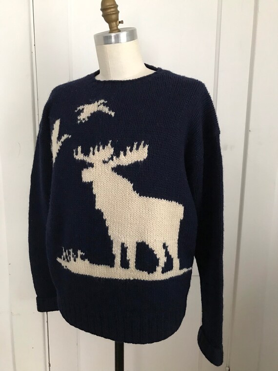 Vintage Ralph Lauren Hand knit Sweater Moose Bird… - image 6