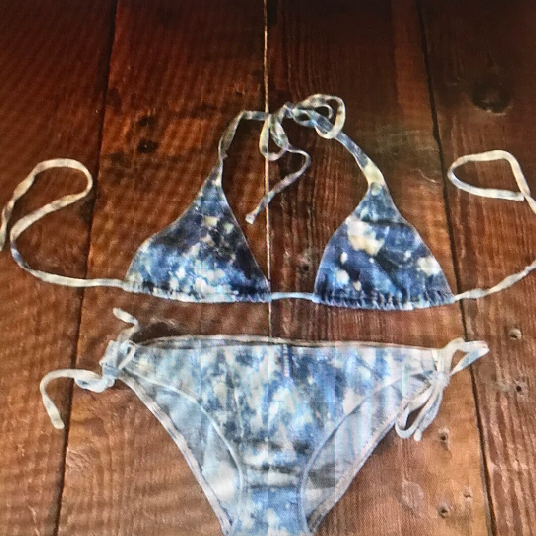 Vintage Ralph Lauren Bikini Tie Dye Shibori Blue Jean Bikini Blue Denim Bathing Suit Swimwear