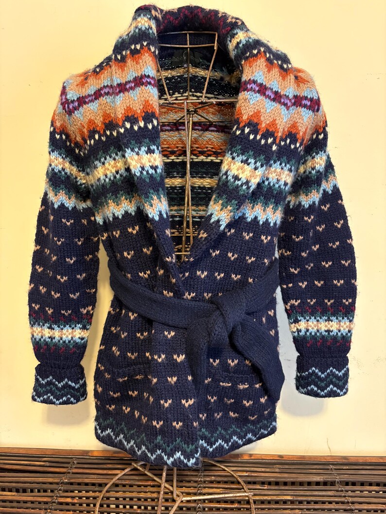 Ralph Lauren Hand Knit Cardigan Vintage Southwest Wool Fairisle Rare image 9